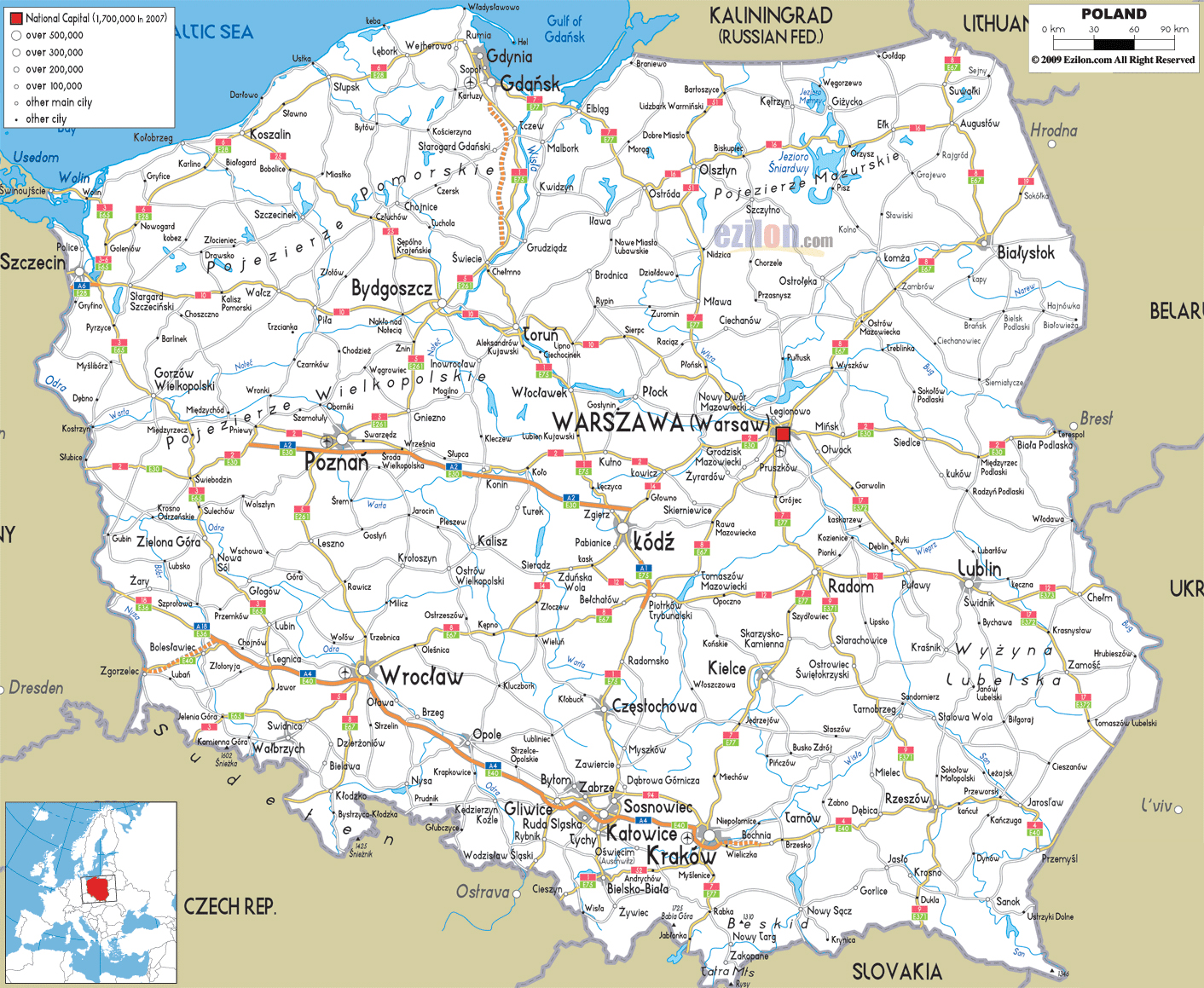Polen Karte St dte